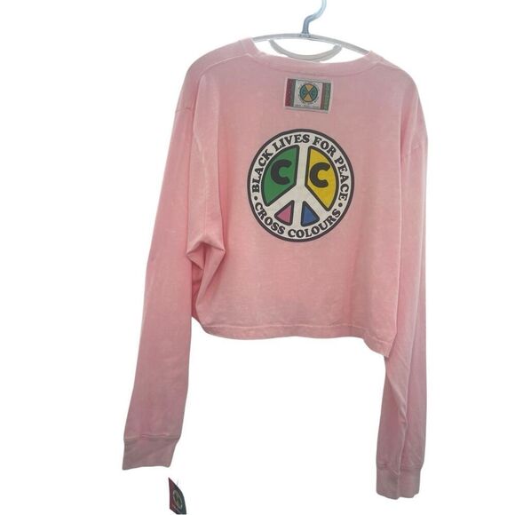 New with tags Cross Colours Pink Long Sleeve Crop Top Black Lives Matter new wit - Picture 11 of 11